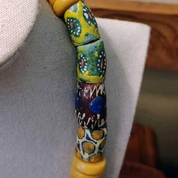 African Trade Beads Strand Multi Color Glass Tube Rare Patterns Necklace - Picture 4 of 11